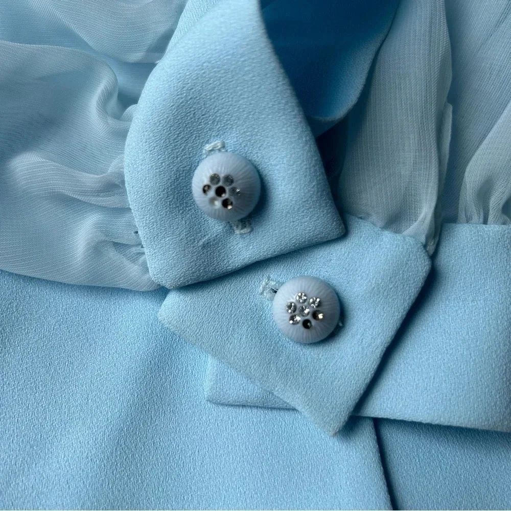 Vintage Lori Ann Blue Sequins Collar Mesh Sleeve Blazer Made in Canada